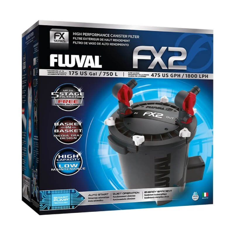 Fluval FX2 External Filter by Fluval, in blue/black box, designed for high-output aquariums.