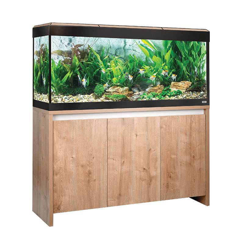 Fluval Roma LED Aquarium Fish Tank Only by Fluval, shown with plants, fish, stand & Bluetooth lighting.