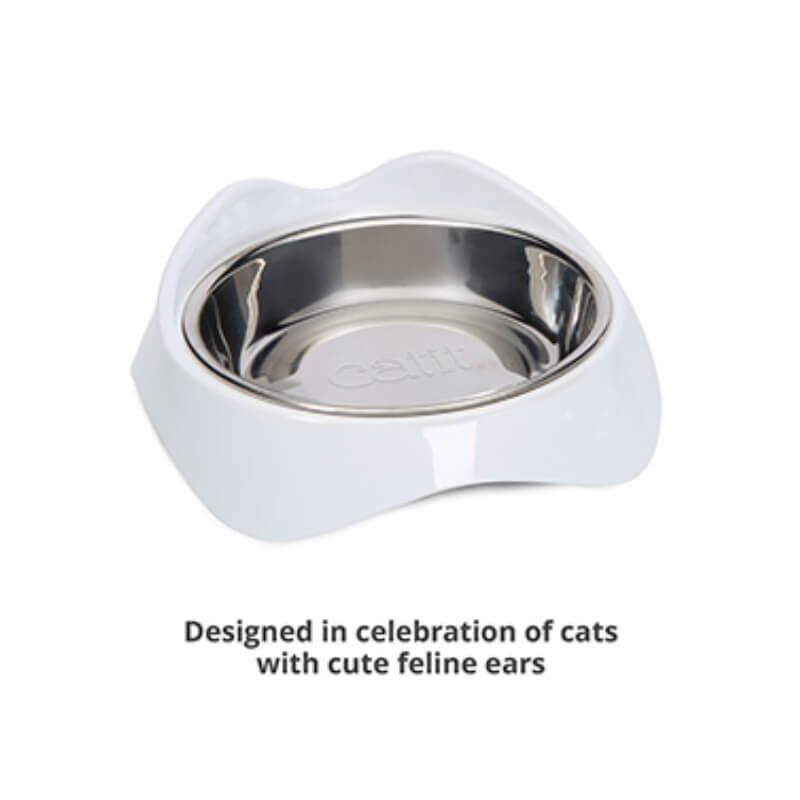 Catit Pixi Single Dish White offers a whisker-friendly stainless steel dish for your cat.
