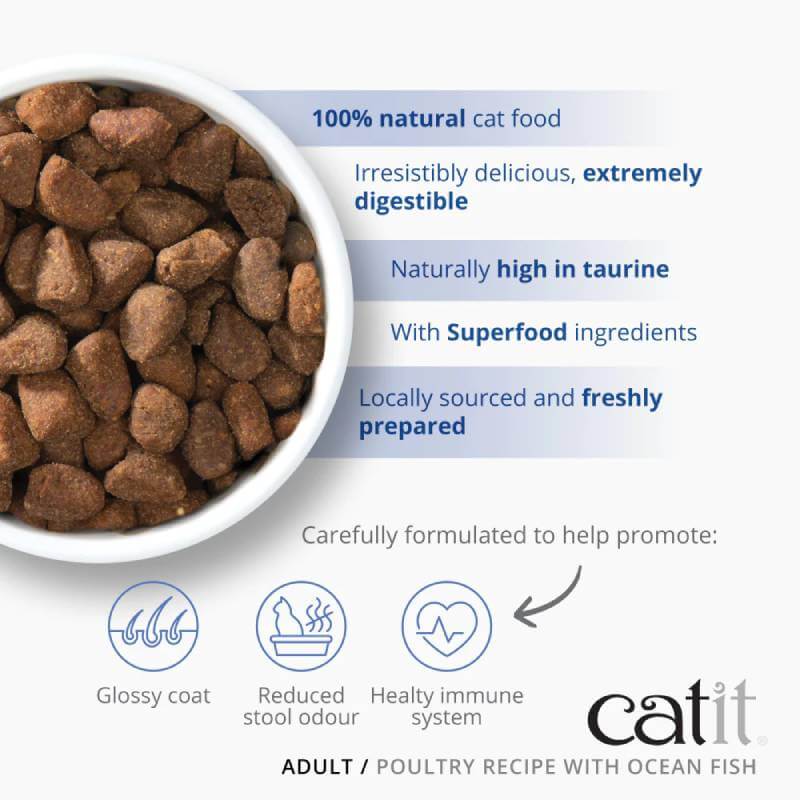 Catit Recipes Ocean Fish grain-free dry food with natural ingredients for adult cats.