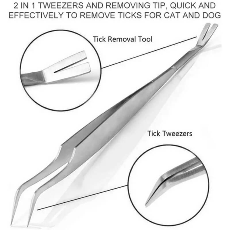 Vets Best Tick Remover with stainless steel tweezers for pets and people in packaging.