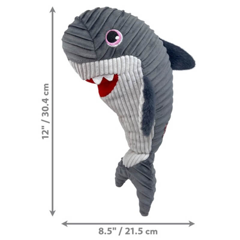 Kong Cuteseas Rufflez Shark M/L squeaky toy, 12" tall x 8.5" wide, by Kong.