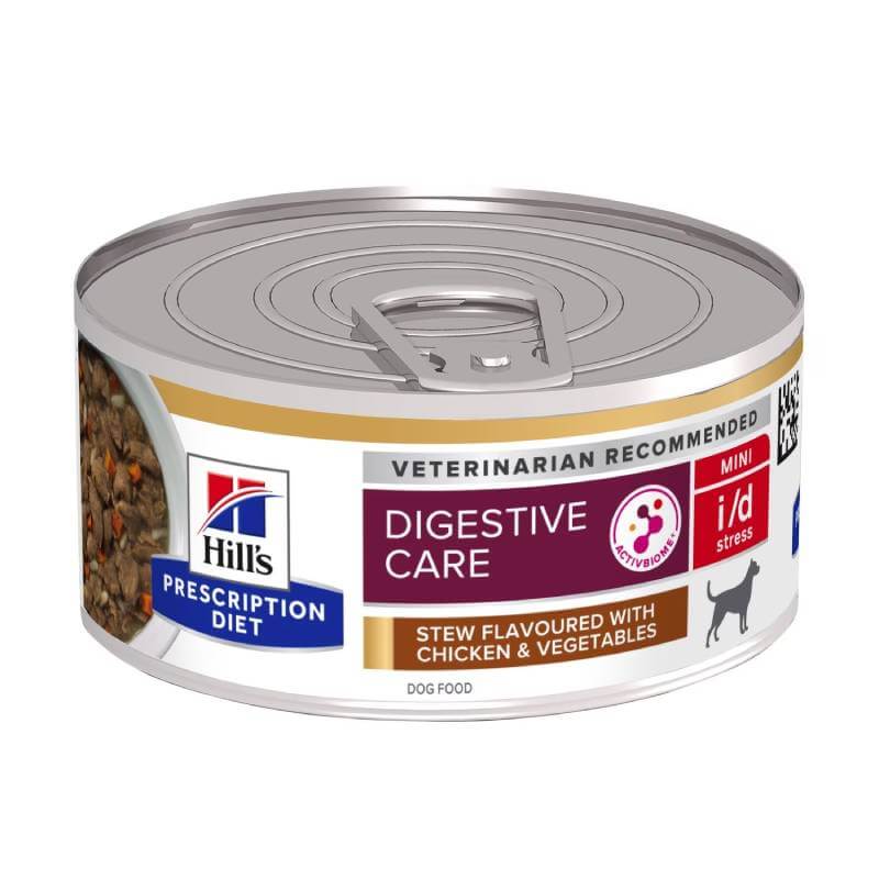 Hills Prescription Diet Canine I/D Mini Stew with Chicken & Veg 24x156g, low fat dog food.
