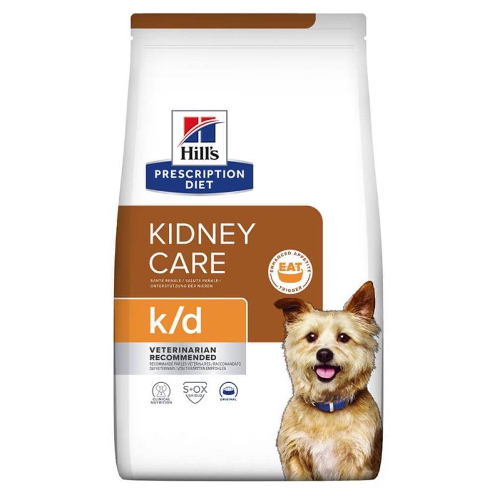 Hills Prescription Diet Canine K/D Kidney Care, a dog food for kidney health.