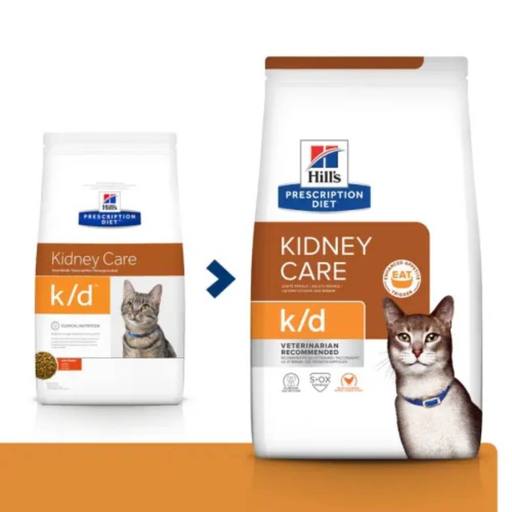Two 3kg bags of Hills Prescription Diet K/D Feline Kidney Care Dry Food for cats.
