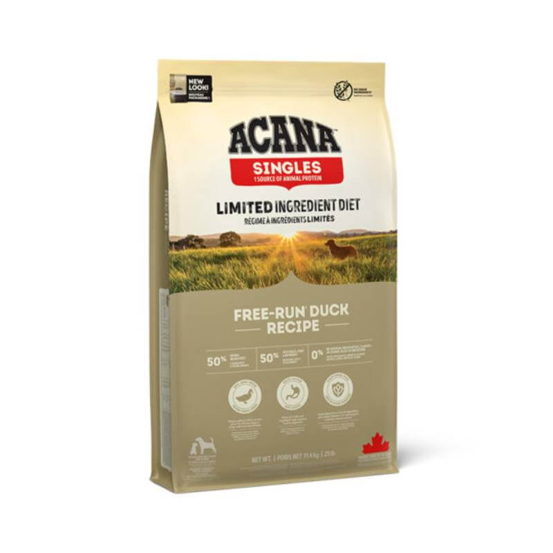 Acana Free Run Duck Dog Food, limited ingredient and grain free.