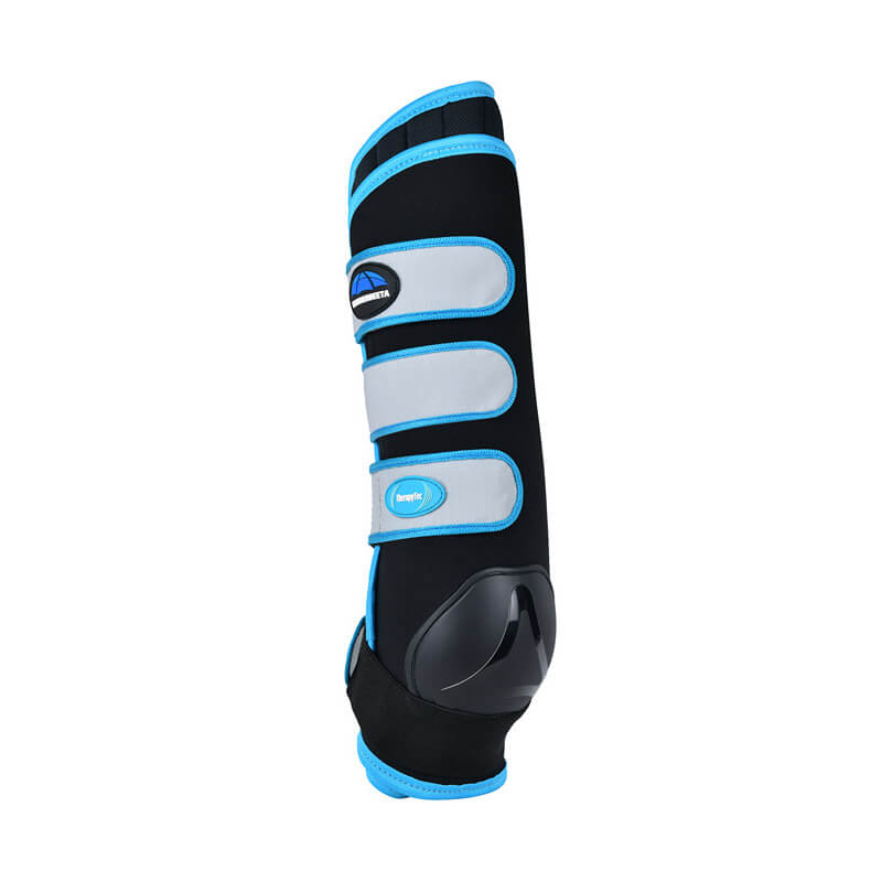 Weatherbeeta Therapy-Tec Stable Boot Wraps Black/Blue for horse leg protection with ceramic pads.