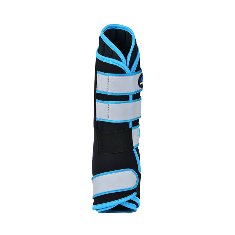 Weatherbeeta Therapy-Tec Stable Boot Wraps Black/Blue with three gray straps, side view.