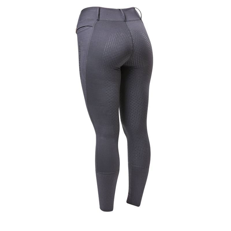 Rear view of Dublin Cool It Everyday Dark Grey Riding Tights with full grip silicone seat.