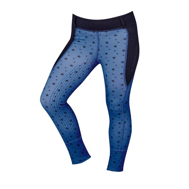 Dublin Navy Stars Cool It Riding Tights for kids with full grip seat and black waistband.