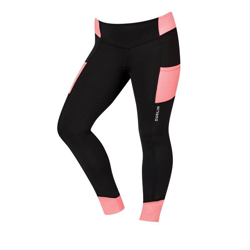 Dublin Power Performance Tights Coral feature Comfort Dry tech on waistband, pockets, and ankles.