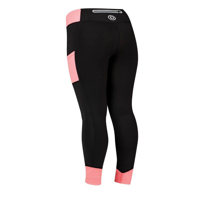Dublin Power Performance Mid Rise Tights, coral color block, with Comfort Dry tech and pockets.