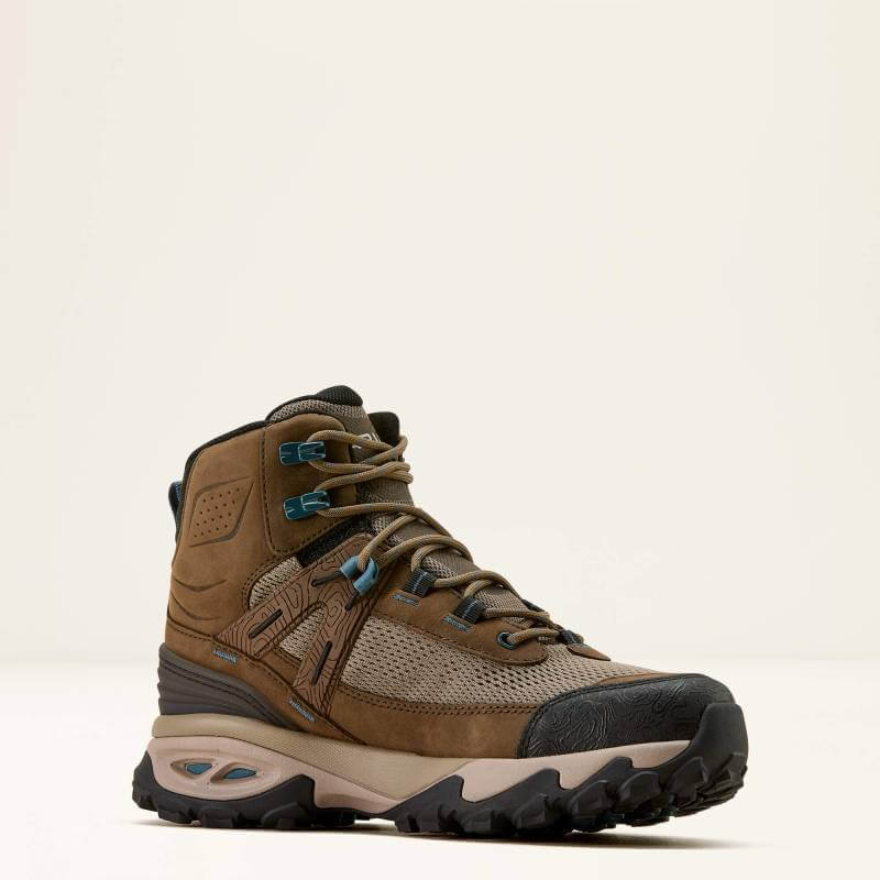 Ariat Womens Traverse Mid H2O Hiking Boot in Brown Bark, waterproof, with sturdy design.