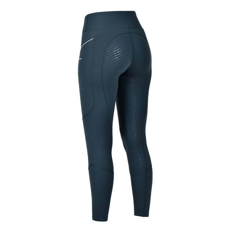 Back view of Weatherbeeta Veda Technical Tights Pine with textured panels and reflective details.