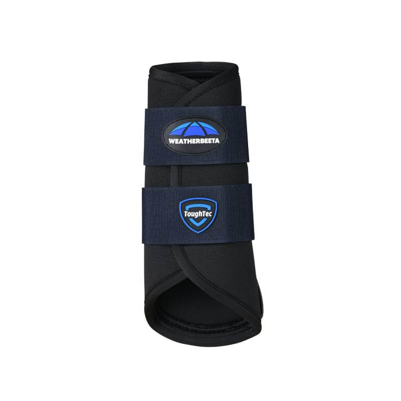 Weatherbeeta Tough-Tec Prime Brushing Boots in black/navy with logo Velcro straps.