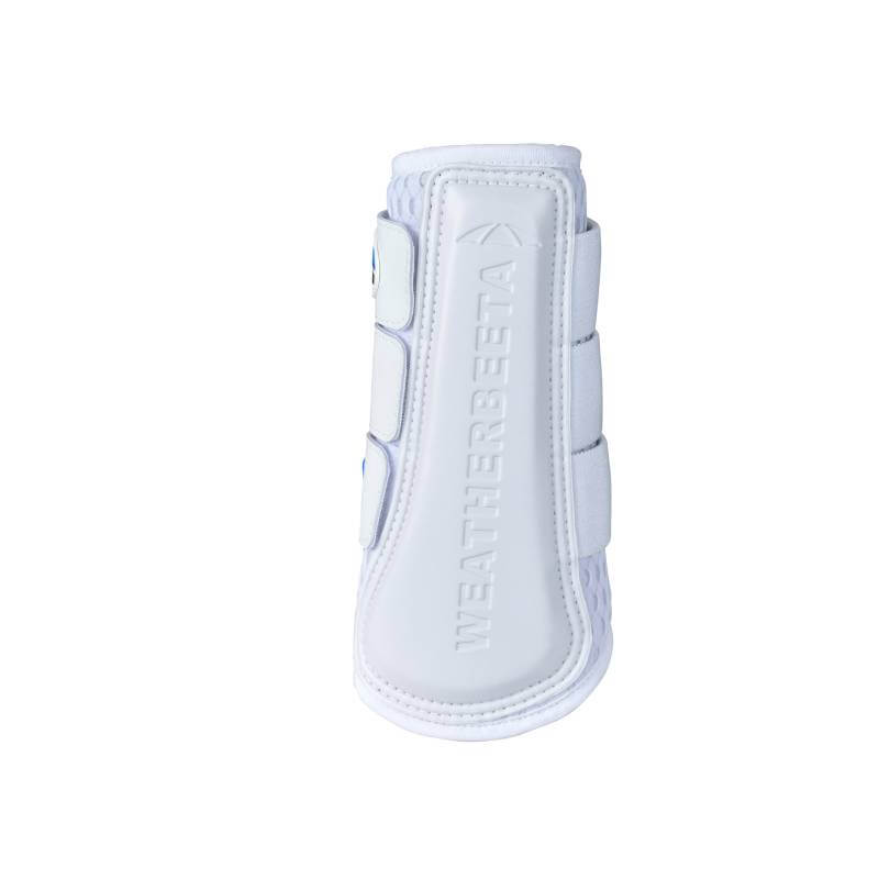Weatherbeeta Tough-Tec Mesh Brushing Boots, white, with Velcro for leg protection.