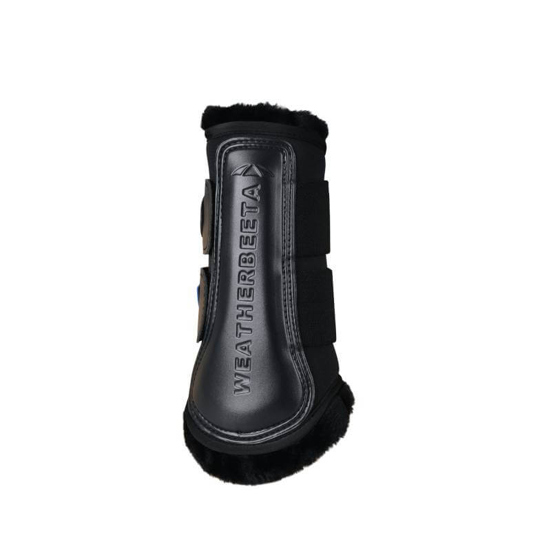 Weatherbeeta Tough-Tec Comfy Fleece Brushing Boots in Black with fur lining and velcro straps.