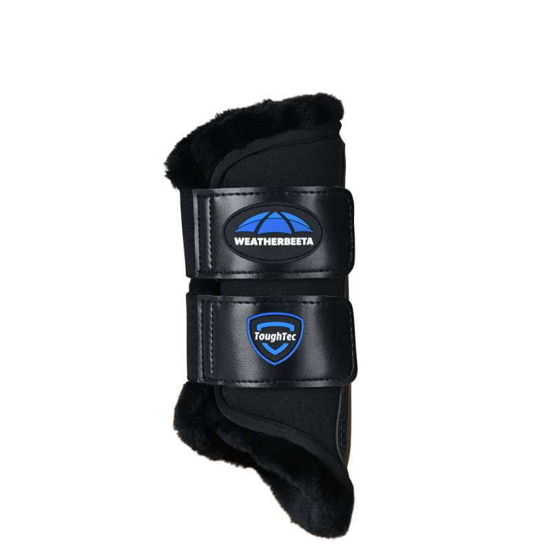 Weatherbeeta Tough-Tec Comfy Fleece Brushing Boots Black/Black with two Velcro straps.