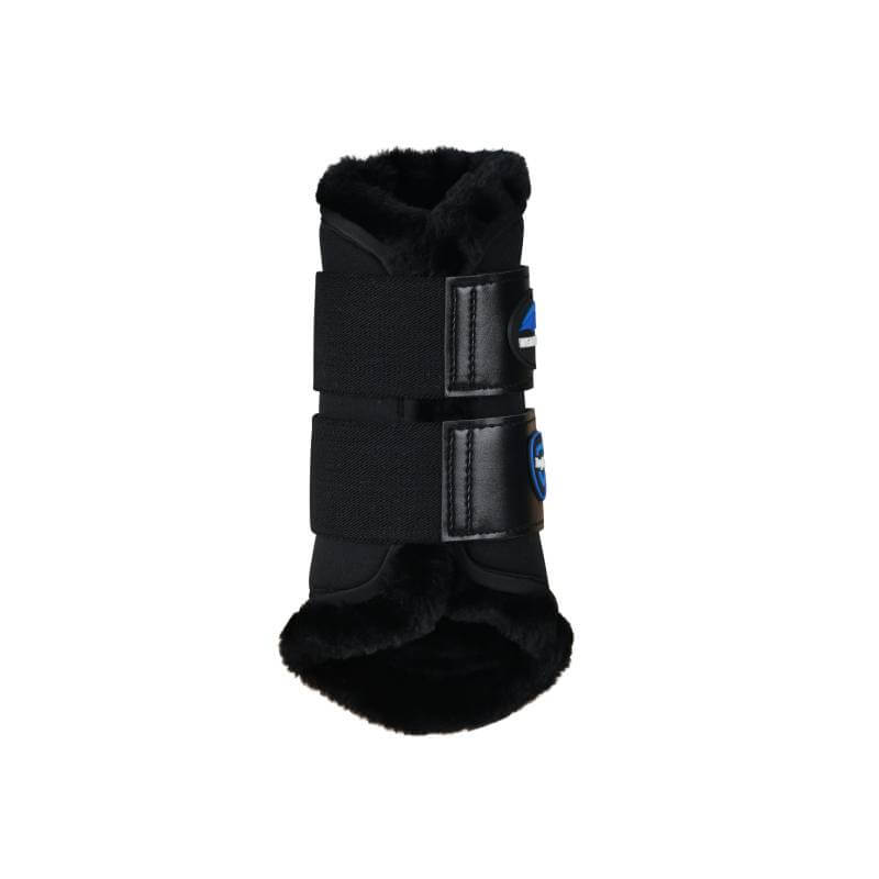 Weatherbeeta Tough-Tec Comfy Fleece Brushing Boots, black, with two velcro straps and fleece lining.
