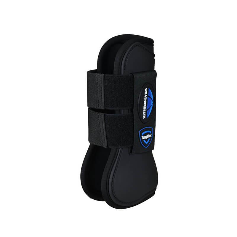 Weatherbeeta Tough-Tec Prime Open Front Boots Black/Black with secure Velcro straps.