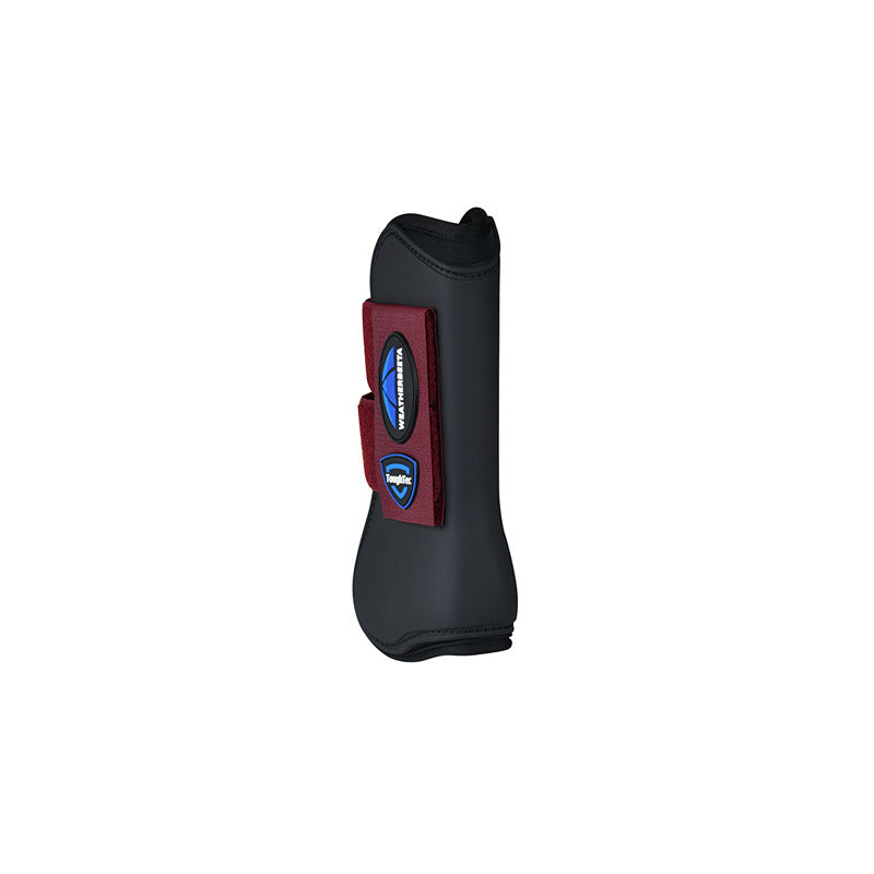 Weatherbeeta Tough-Tec Prime Open Front Boots Black/Burgundy, shown on a white background.