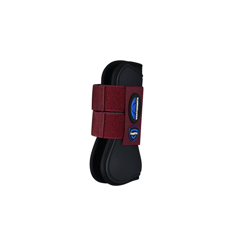 Weatherbeeta Tough-Tec Prime Open Front Boots in Black/Burgundy with Velcro straps.