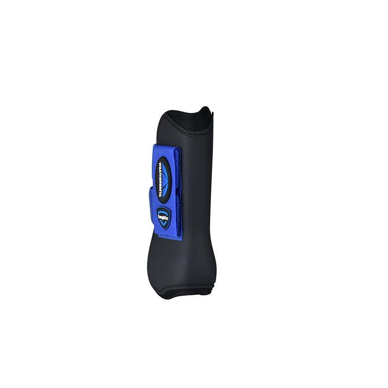 Weatherbeeta Tough-Tec Prime Open Front Boots Black/Cobalt, ideal for tendon protection.