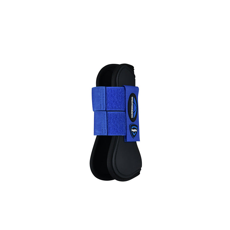 Weatherbeeta Tough-Tec Prime Open Front Boots Black/Cobalt for tendon protection with velcro.
