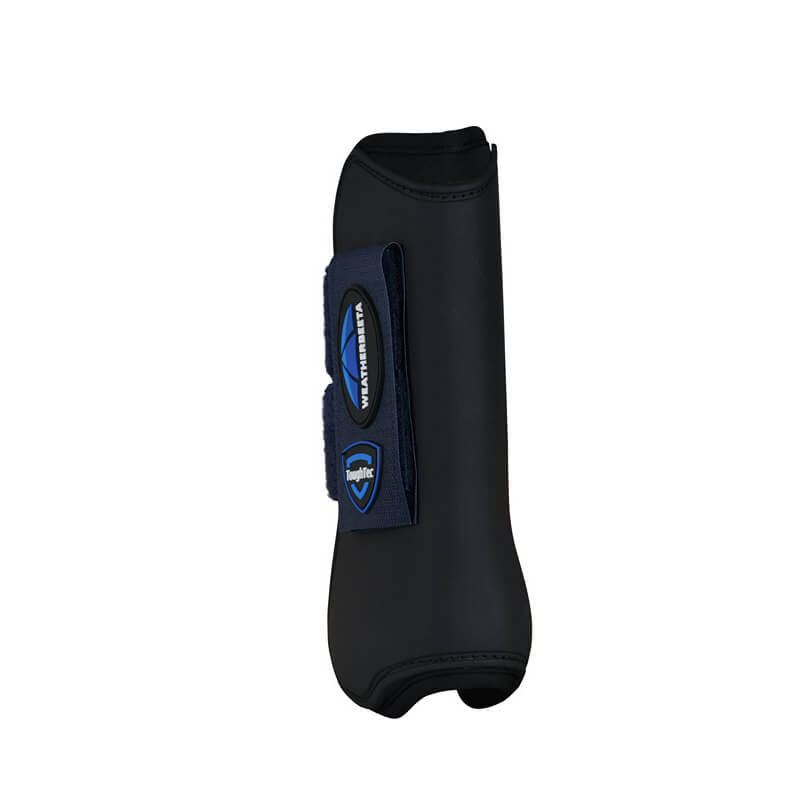 Weatherbeeta Tough-Tec Prime Open Front Boots in Black/Navy upright, white background.