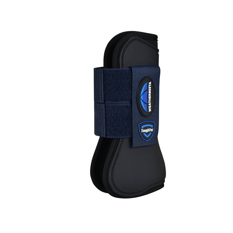Weatherbeeta Tough-Tec Prime Open Front Boots in Black/Navy with velcro strap.