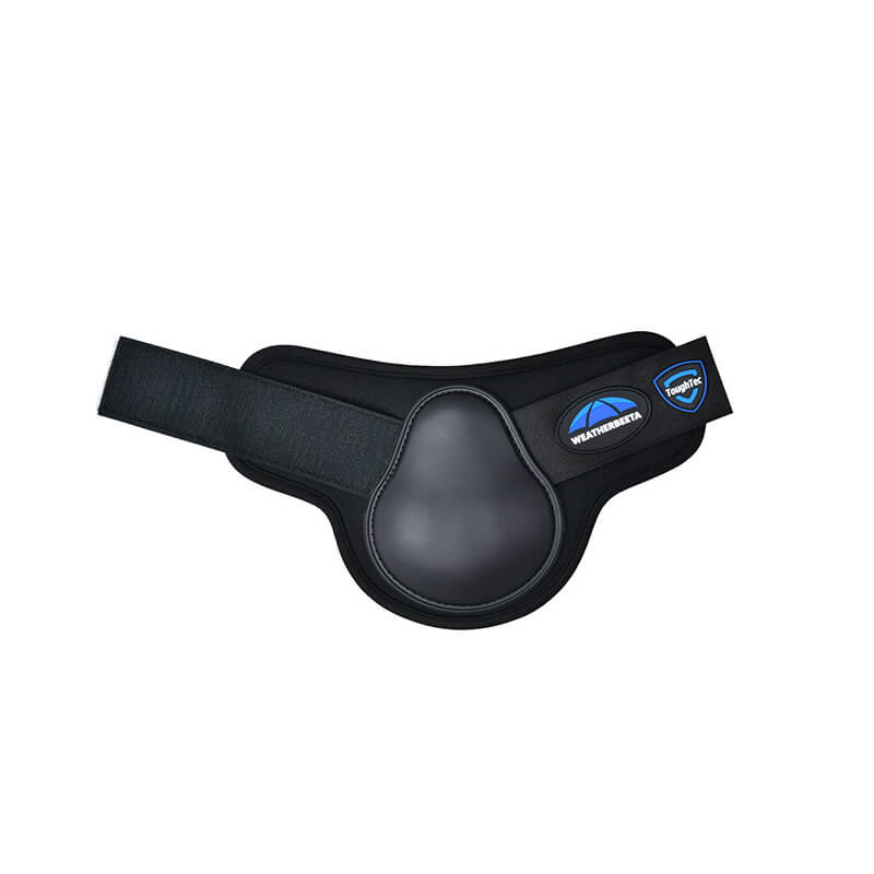 WeatherBeeta Tough-Tec Prime Fetlock Boots in black with blue logo and hard shell protection.