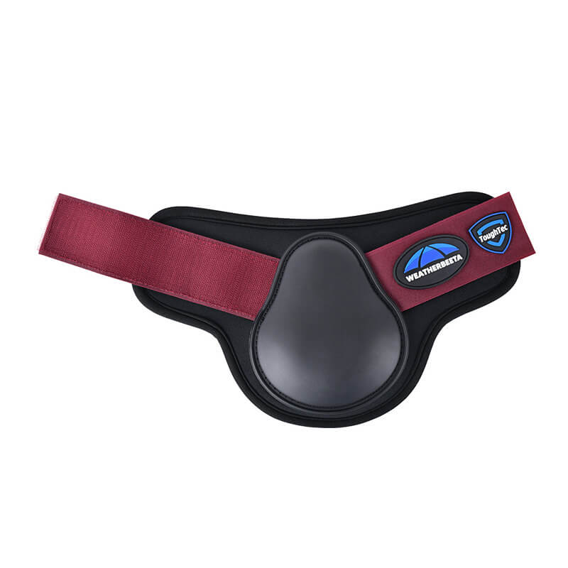 Weatherbeeta Tough-Tec Prime Fetlock Boots in black/burgundy with Velcro for horse protection.