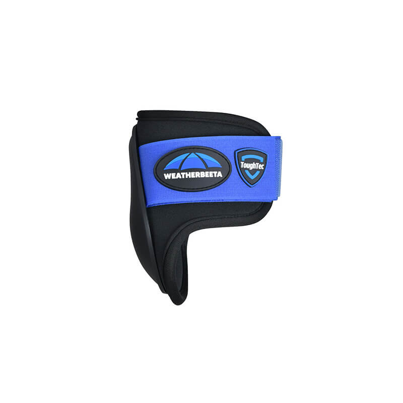 Weatherbeeta Tough-Tec Prime Fetlock Boots in black/cobalt for equestrian training.