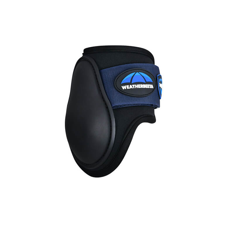 Weatherbeeta Tough-Tec Prime Fetlock Boots Black/Navy protect legs with logo on the strap.