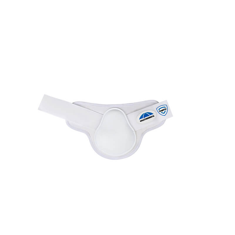 Weatherbeeta Tough-Tec Prime Fetlock Boots in white by Weatherbeeta with white straps and logo.