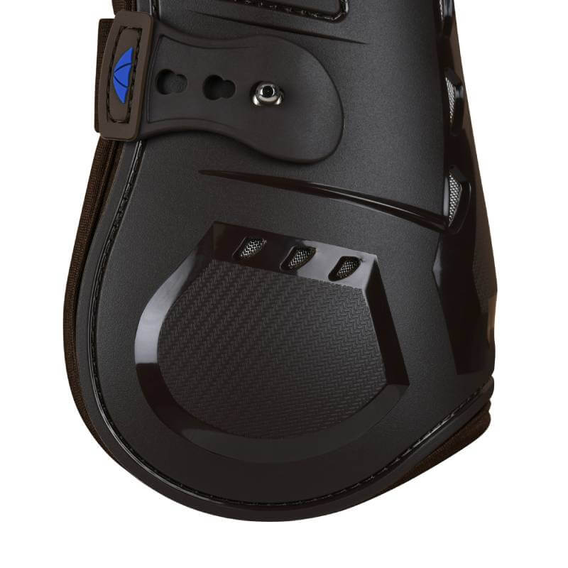 Close-up of Weatherbeeta Tough-Tec Essential Open Front Boots Brown for superior tendon protection.