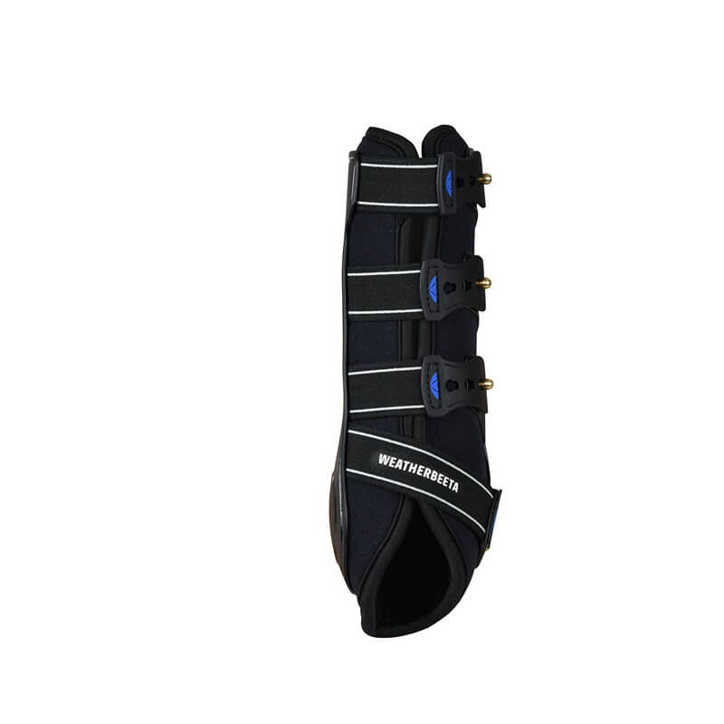Weatherbeeta Tough-Tec Hard Shell Dressage Boots Black with four adjustable straps for support.