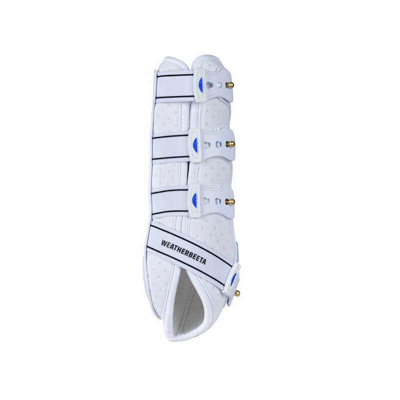 Weatherbeeta Tough-Tec Hard Shell Dressage Boots White with neoprene lining and four straps.