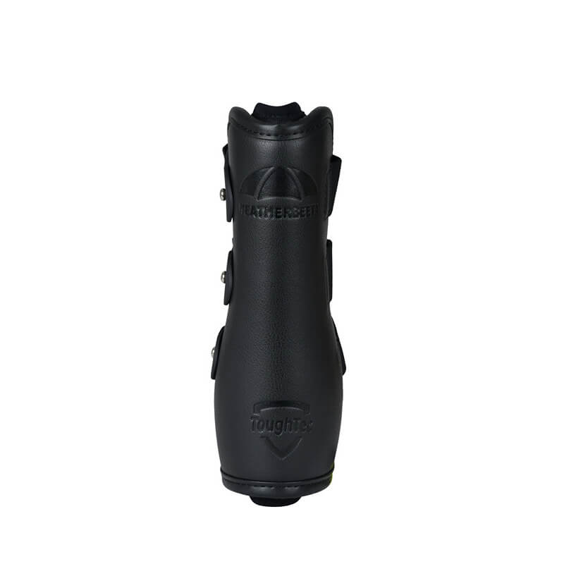 Weatherbeeta Tough-Tec Pro Open Front Boots Black provide leg protection with blue logo accents.