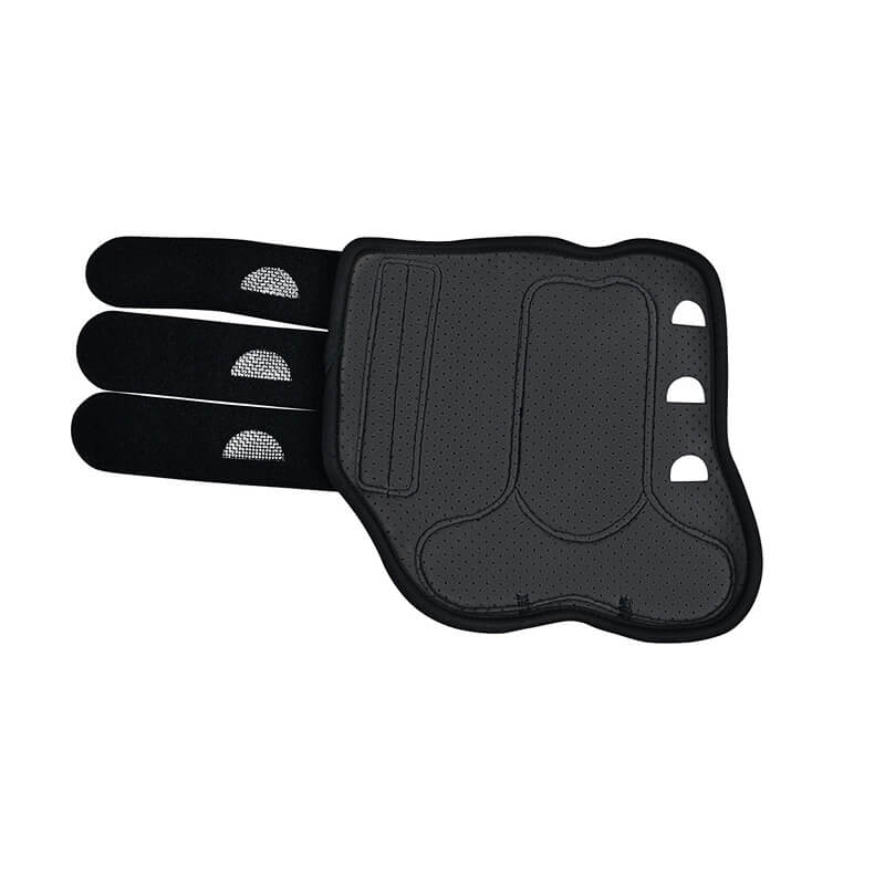 Weatherbeeta Tough-Tec Eventing Front Boots in black with 3 velcro straps on white background.