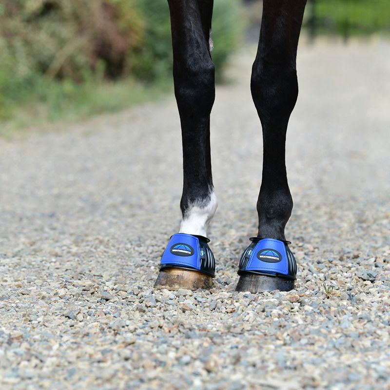 Weatherbeeta Tough-Tec Prime Rubber Bell Boots in Black/Cobalt protect horses from overreach.