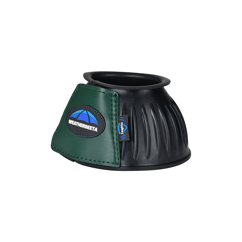 Weatherbeeta Tough-Tec Prime Rubber Bell Boots in black/forest green with Velcro closure.