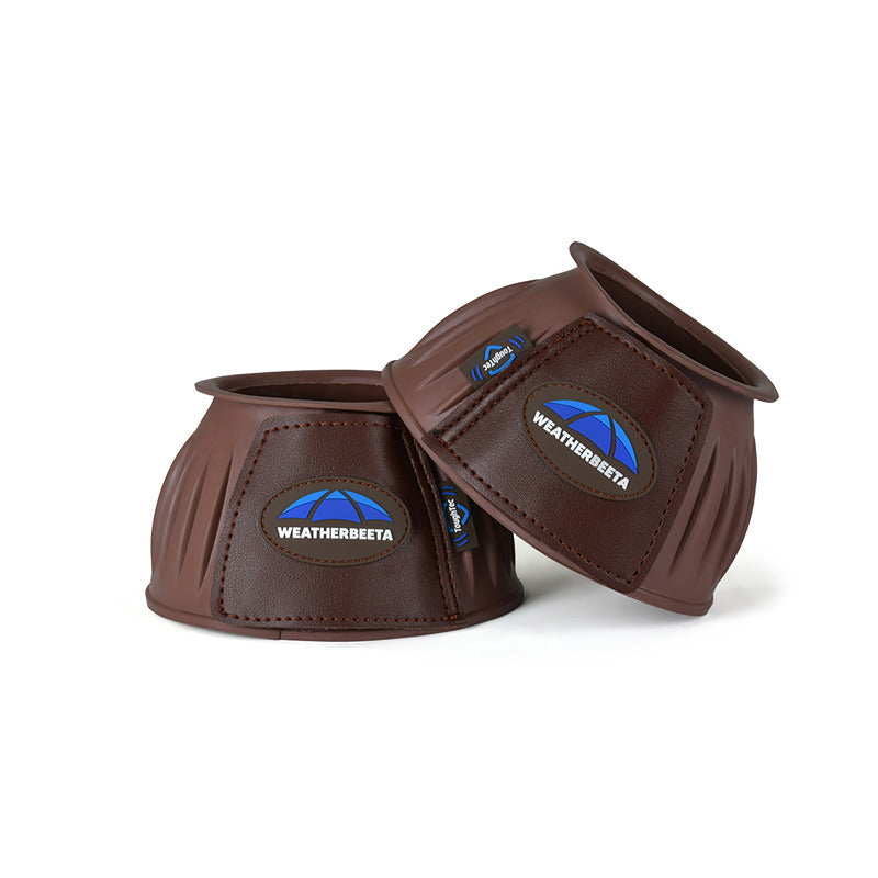Weatherbeeta Tough-Tec Prime Rubber Bell Boots in brown provide overreach protection.