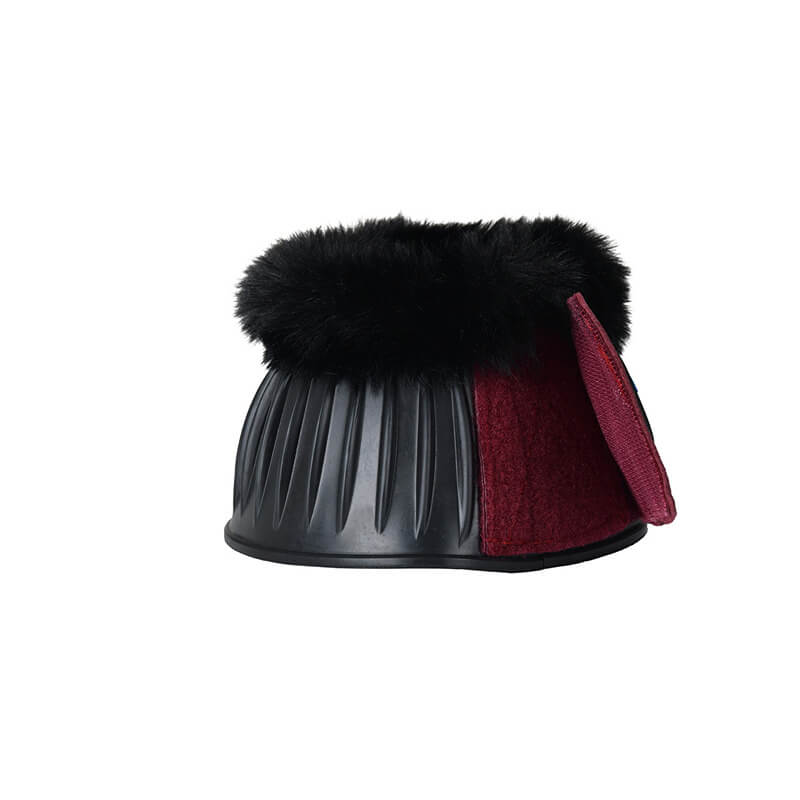 Weatherbeeta Tough-Tec Prime fleece trim bell boots in black/burgundy offer overreach protection.