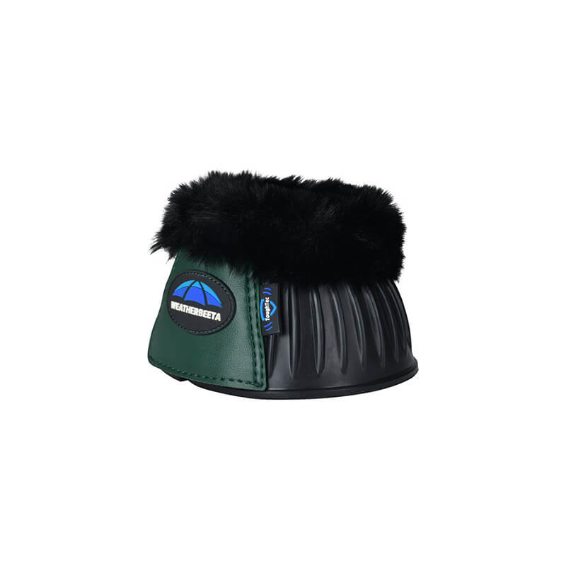 Weatherbeeta Tough-Tec Prime Fleece Trim Bell Boots Black/Forest Green for horse overreach protection.