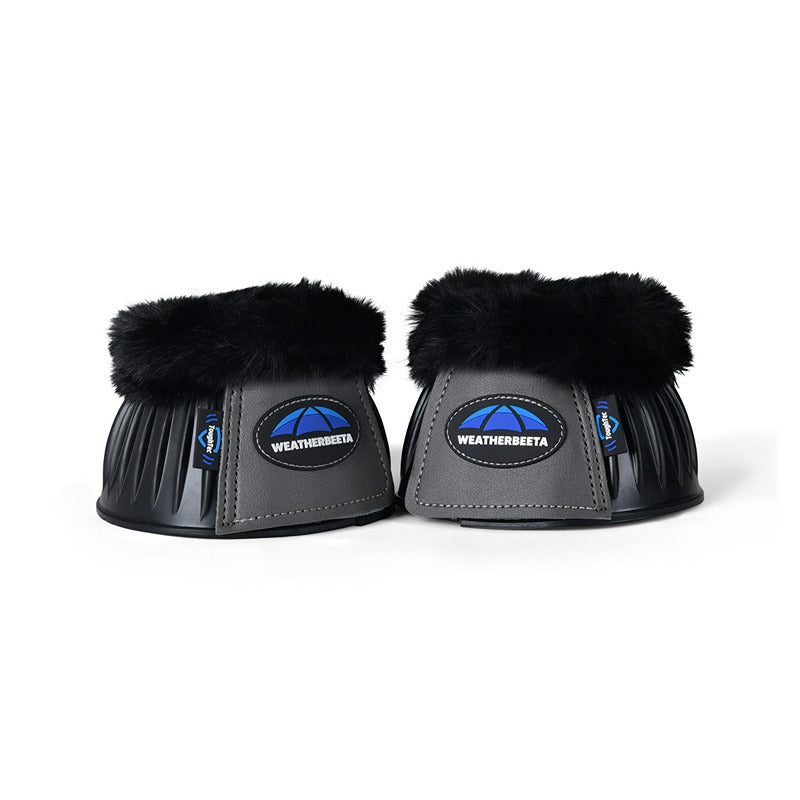 Weatherbeeta Tough-Tec Prime Fleece Trim Bell Boots in Black/Grey for overreach protection.