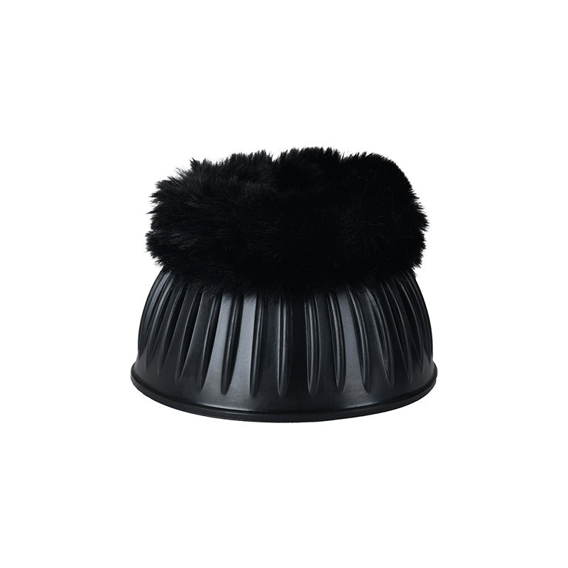Weatherbeeta Tough-Tec Prime Fleece Trim Rubber Bell Boots in Black/Grey with soft fleece rim.
