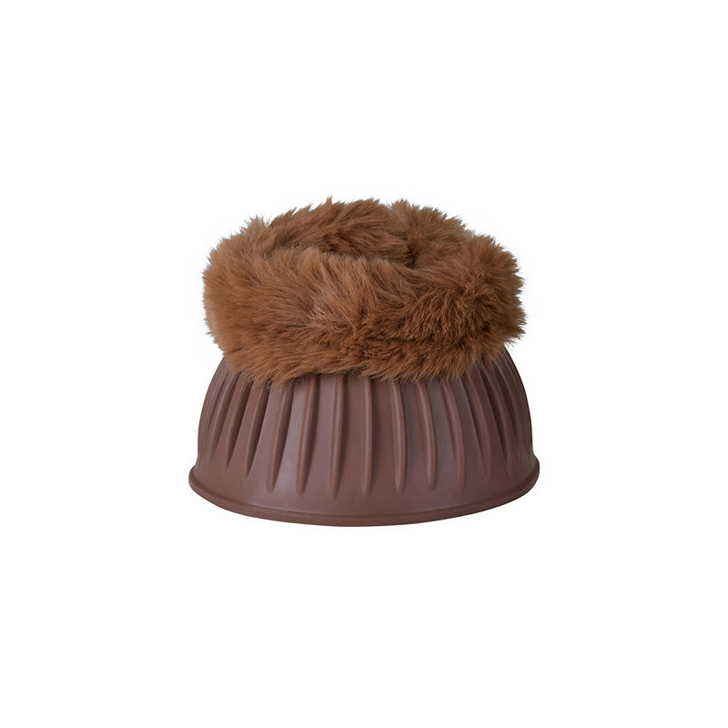 Weatherbeeta Tough-Tec Prime Bell Boots: brown rubber with thick fleece trim for horses.