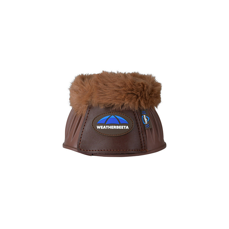 Weatherbeeta Tough-Tec Prime Fleece Trim Rubber Bell Boots in brown for horse protection.