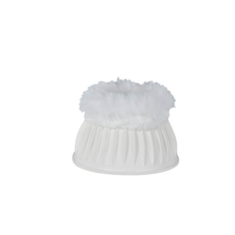 Weatherbeeta Tough-Tec Prime fleece trim white rubber bell boots with round plastic base.